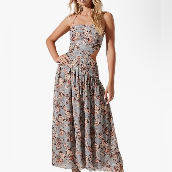 Astr Dresses & Skirts - ASTR the Label Floral Blue Burnout Side Cut Out Midi Dress Size Large NEW